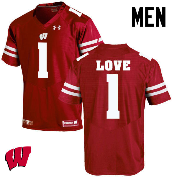 Wisconsin Badgers Men's #1 Reggie Love NCAA Under Armour Authentic Red College Stitched Football Jersey WK40L84QJ